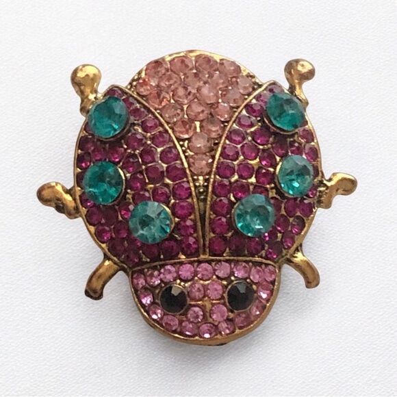Vintage Pink Rhinestone Ladybug Brooch/Pendant - Picture 2 of 6